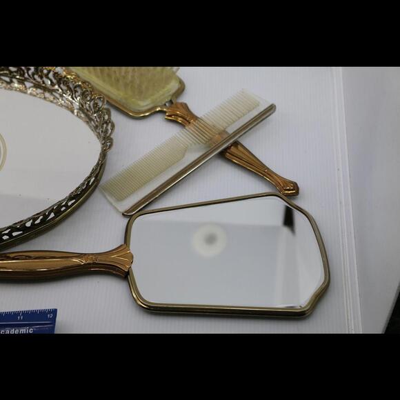 Vintage Ornate Mirrored Vanity Tray Brush Comb Hand Held Mirror - Picture 2 of 8